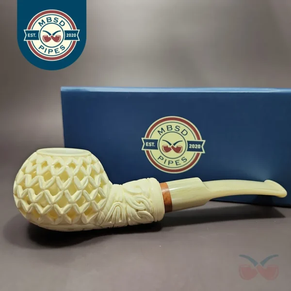 MBSD Meerschaum Deluxe Lattice Author Block Meerschaum Pipe, Briar-Mortise