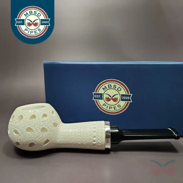 MBSD Meerschaum Silver Reverse Calabash Lattice Tomato Block Meerschaum Pipe