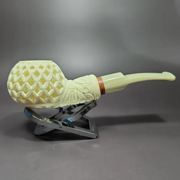 MBSD Meerschaum Deluxe Lattice Author Block Meerschaum Pipe, Briar-Mortise - Image 3