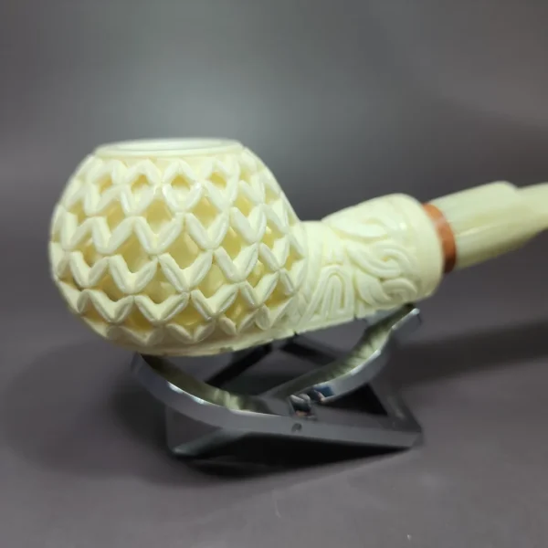 MBSD Meerschaum Deluxe Lattice Author Block Meerschaum Pipe, Briar-Mortise - Image 4