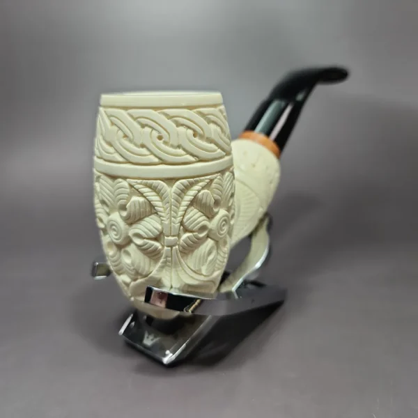 MBSD Meerschaum Deluxe Floral Barrel Block Meerschaum Pipe, Briar-Mortise, 9mm - Image 4
