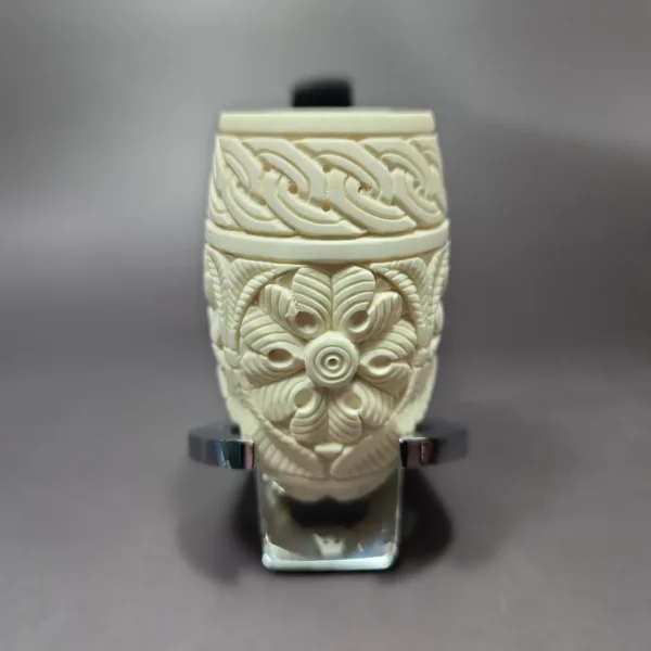 MBSD Meerschaum Deluxe Floral Barrel Block Meerschaum Pipe, Briar-Mortise, 9mm - Image 5