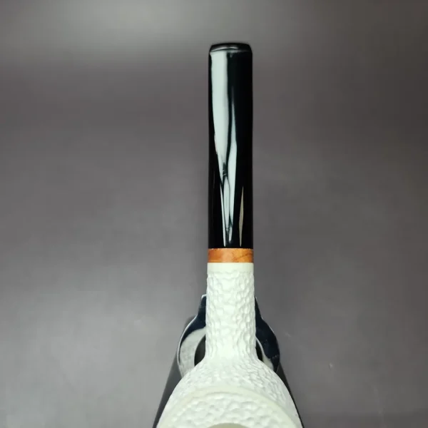 MBSD Meerschaum Deluxe Rusticated Large Billiard Block Meerschaum Pipe, Briar-Mortise - Image 6