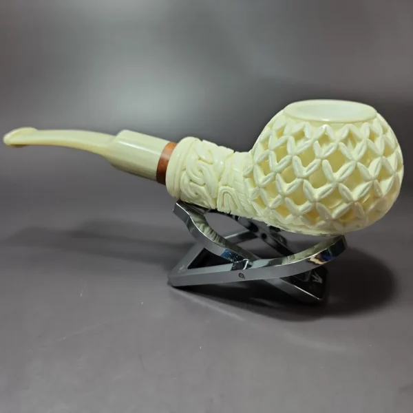 MBSD Meerschaum Deluxe Lattice Author Block Meerschaum Pipe, Briar-Mortise - Image 6