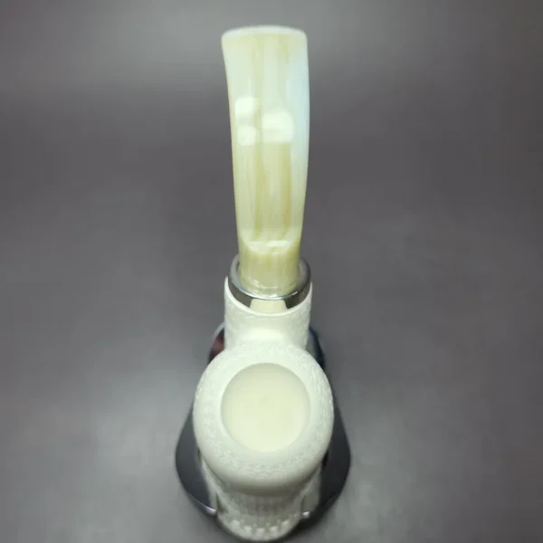 MBSD Meerschaum Silver Reverse Calabash Volcano Sitter Block Meerschaum Pipe - Image 7