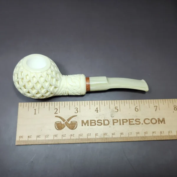 MBSD Meerschaum Deluxe Lattice Author Block Meerschaum Pipe, Briar-Mortise - Image 9