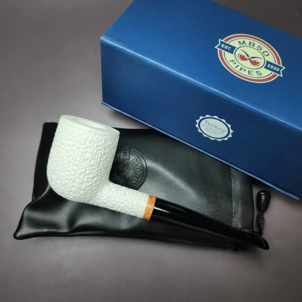 MBSD Meerschaum Deluxe Rusticated Large Billiard Block Meerschaum Pipe, Briar-Mortise - Image 10