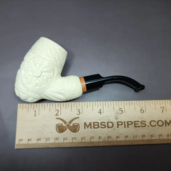 MBSD Meerschaum Deluxe Floral Barrel Block Meerschaum Pipe, Briar-Mortise, 9mm - Image 10