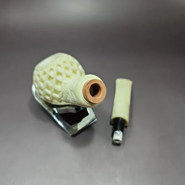 MBSD Meerschaum Deluxe Lattice Author Block Meerschaum Pipe, Briar-Mortise - Image 11