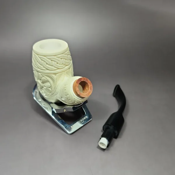MBSD Meerschaum Deluxe Floral Barrel Block Meerschaum Pipe, Briar-Mortise, 9mm - Image 12