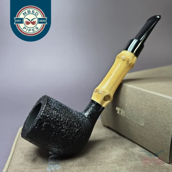 Tsuge Bamboo Sandblasted Billiard Estate Briar Pipe, Unsmoked