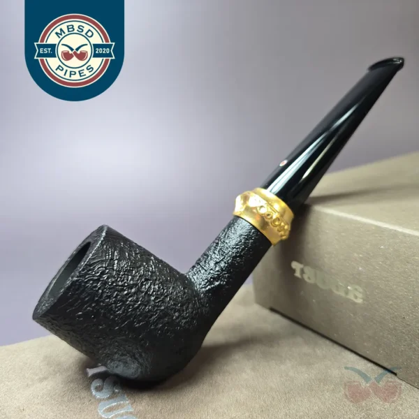 Tsuge Metal Bamboo Sandblasted Billiard w/ Brass Estate Briar Pipe, Unsmoked