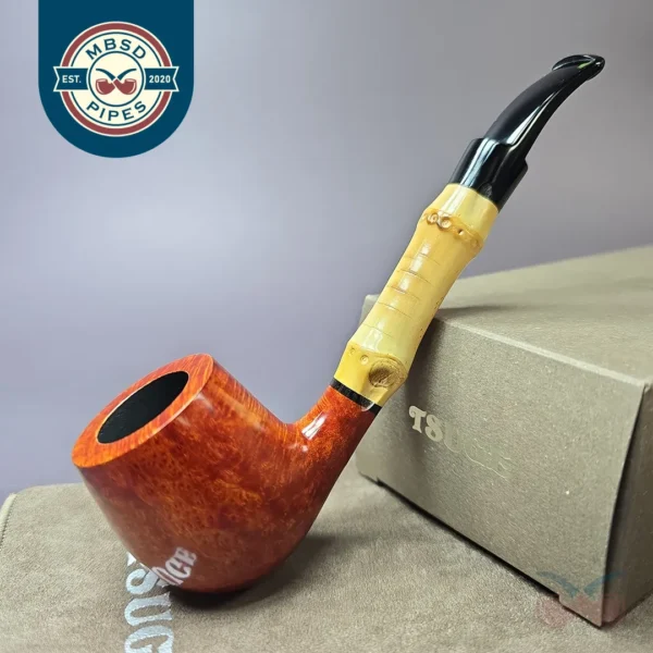 Tsuge Bamboo Smooth Bent Billiard Estate Briar Pipe, Unsmoked