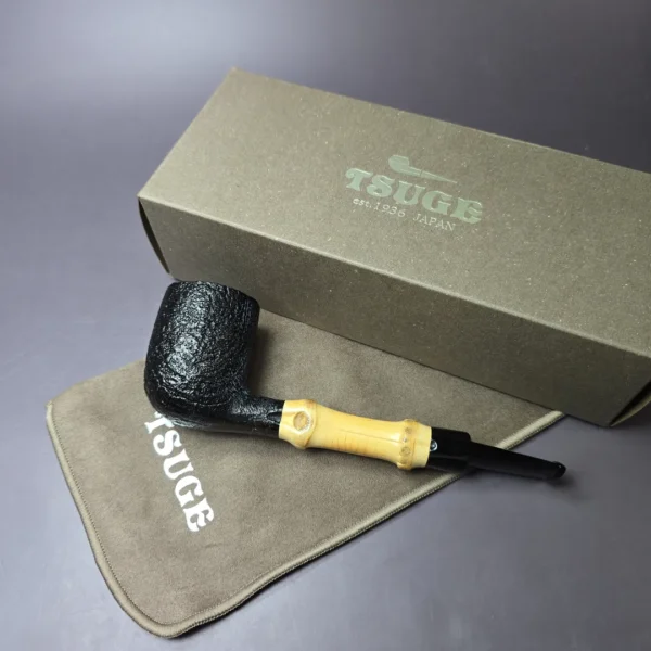 Tsuge Bamboo Sandblasted Billiard Estate Briar Pipe, Unsmoked - Image 2