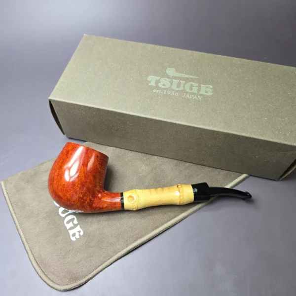 Tsuge Bamboo Smooth Bent Billiard Estate Briar Pipe, Unsmoked - Image 2