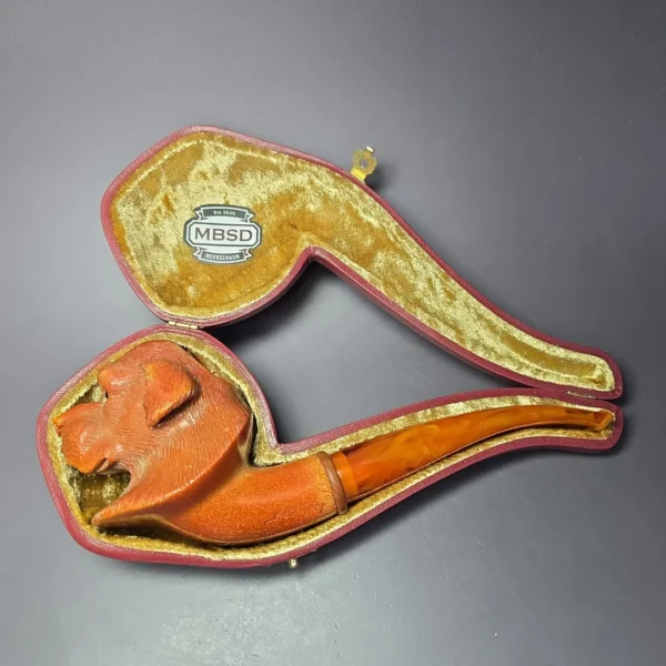 MBSD Meerschaum Masters by Karahan Dog w/ Glass Eyes, Block Meerschaum Pipe, New - Image 3