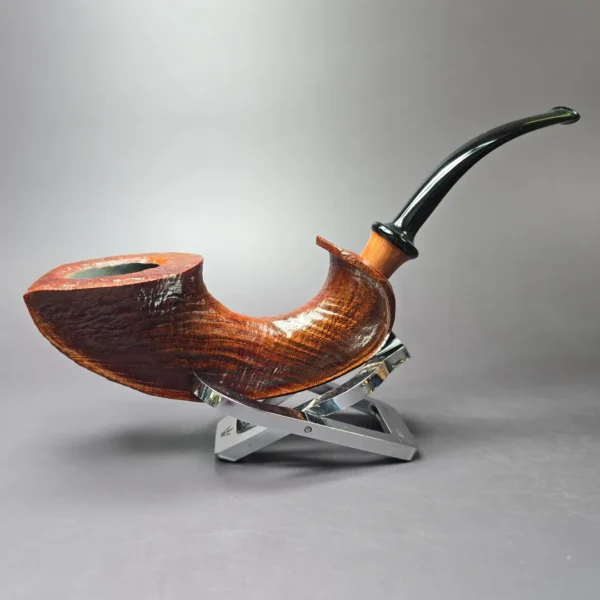 HS Studio XL Sandblasted Horn Sitter Estate Briar Pipe, Unsmoked - Image 3