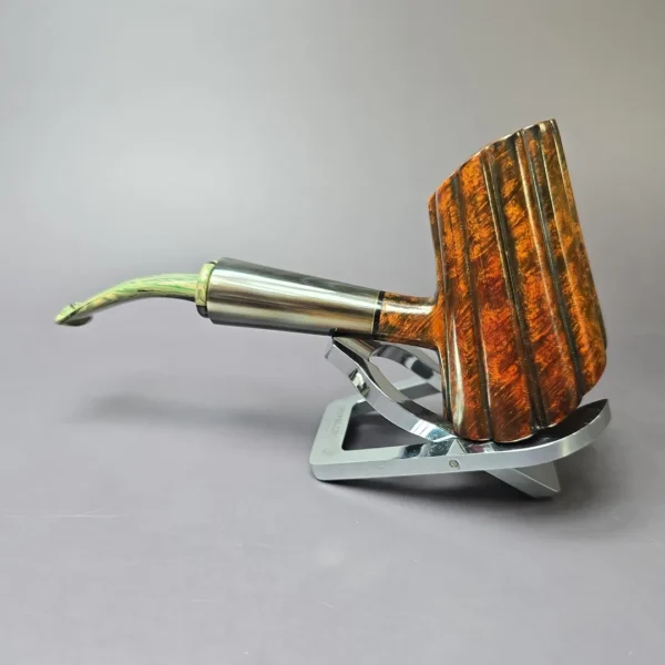 Andrey Kharitonov Smooth Fluted Cherrywood w/ Horn Handmade Briar Pipe, New - Image 4