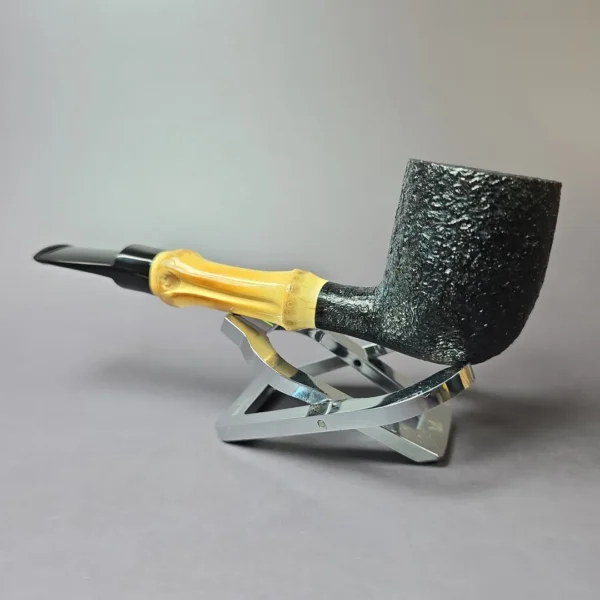 Tsuge Bamboo Sandblasted Billiard Estate Briar Pipe, Unsmoked - Image 5