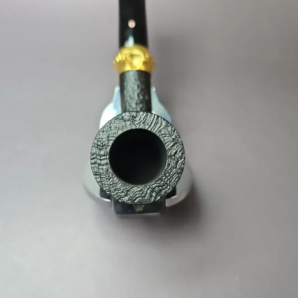 Tsuge Metal Bamboo Sandblasted Billiard w/ Brass Estate Briar Pipe, Unsmoked - Image 7