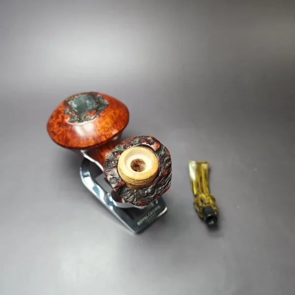 SU Pipes XL Smooth Mushroom w/ Stabilized Oak Handmade Briar Pipe, Unsmoked - Image 11