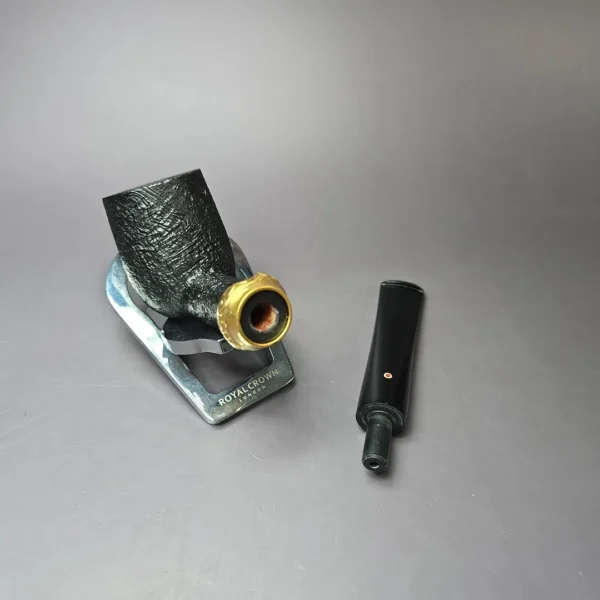 Tsuge Metal Bamboo Sandblasted Billiard w/ Brass Estate Briar Pipe, Unsmoked - Image 12