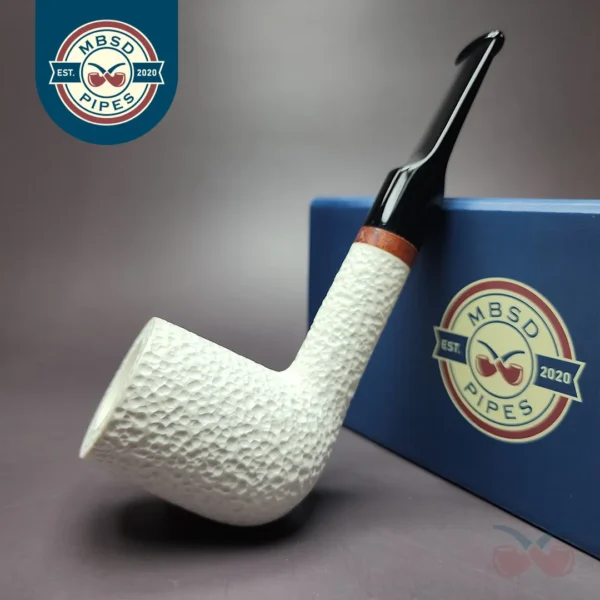 MBSD Meerschaum Deluxe Rusticated Lovat Block Meerschaum Pipe, Briar-Mortise