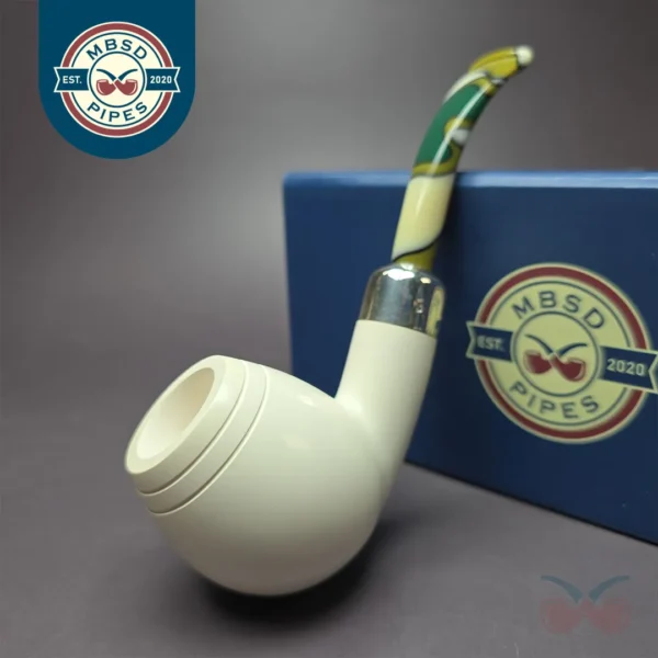 MBSD Meerschaum Deluxe Silver Bent Egg Block Meerschaum Pipe, Briar-Mortise