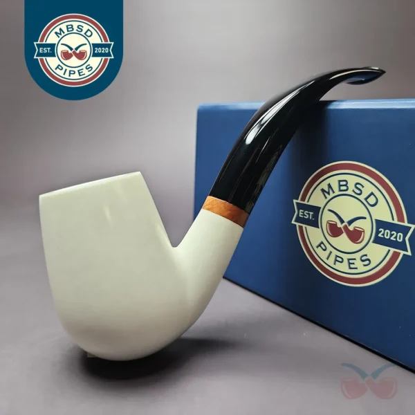 MBSD Meerschaum Deluxe Smooth "LC" Bent Billiard Block Meerschaum Pipe, Briar-Mortise