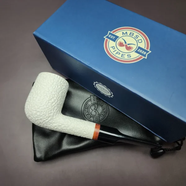 MBSD Meerschaum Deluxe Rusticated Lovat Block Meerschaum Pipe, Briar-Mortise - Image 2