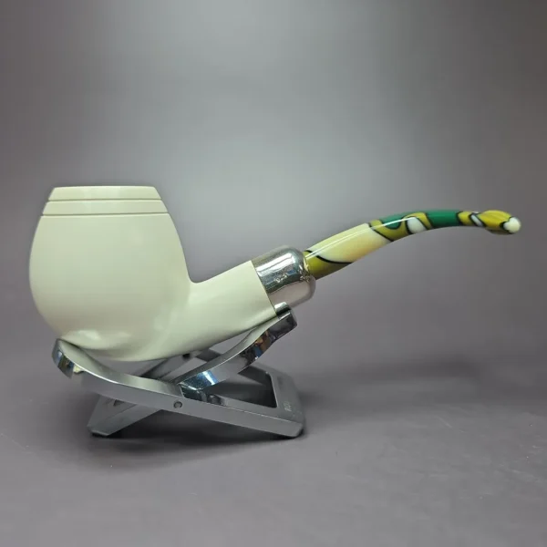 MBSD Meerschaum Deluxe Silver Bent Egg Block Meerschaum Pipe, Briar-Mortise - Image 2