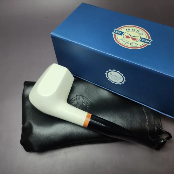 MBSD Meerschaum Deluxe Large Panel Smooth Block Meerschaum Pipe, Briar-Mortise - Image 2