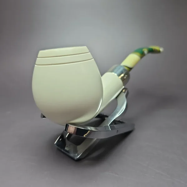 MBSD Meerschaum Deluxe Silver Bent Egg Block Meerschaum Pipe, Briar-Mortise - Image 3
