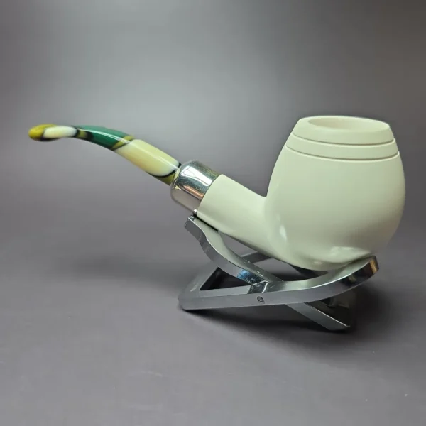 MBSD Meerschaum Deluxe Silver Bent Egg Block Meerschaum Pipe, Briar-Mortise - Image 4
