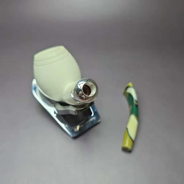 MBSD Meerschaum Deluxe Silver Bent Egg Block Meerschaum Pipe, Briar-Mortise - Image 9