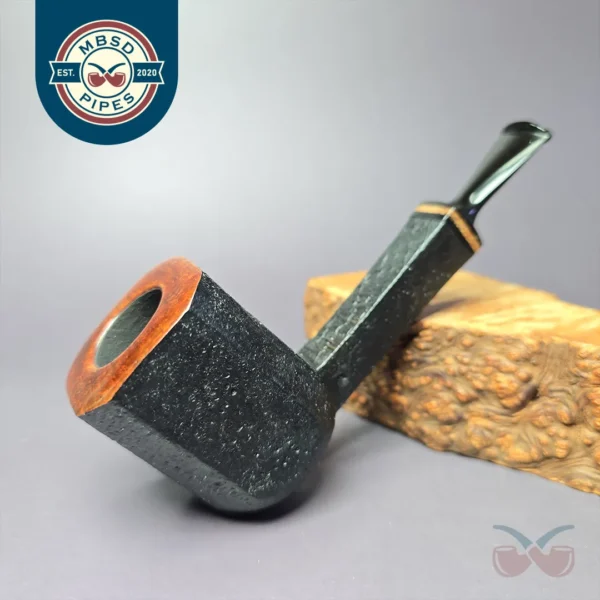 Piero Vitale Sandblasted Panel Billiard w/ Maple (Two Star) Handmade Briar Pipe, New