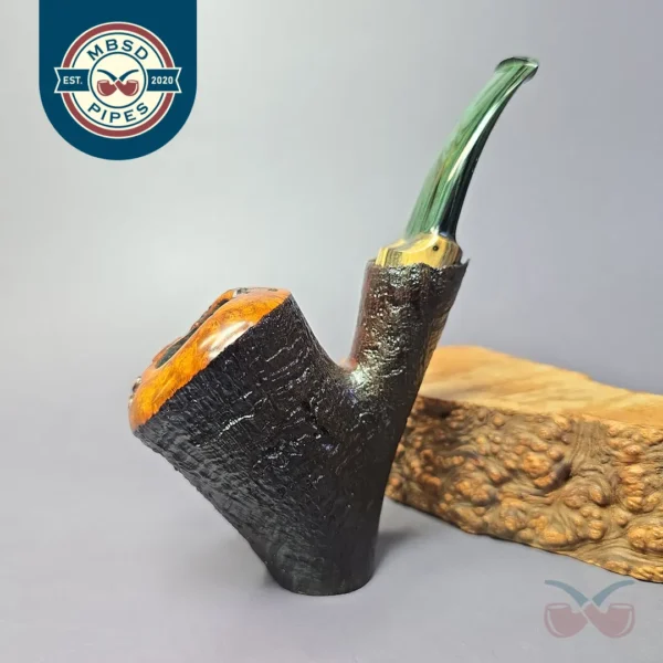 Reid Robertson Sandblasted Cherrywood w/ Marble Ebony Handmade Briar Pipe, New