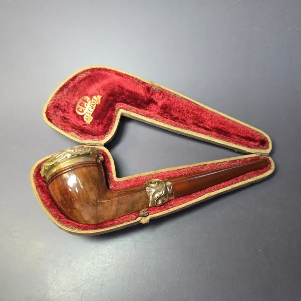 19th c. CPF Best Make Smooth Bulldog w/ Gold Antique Estate Briar Pipe, Unsmoked - Image 2