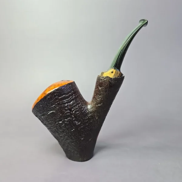 Reid Robertson Sandblasted Cherrywood w/ Marble Ebony Handmade Briar Pipe, New - Image 2