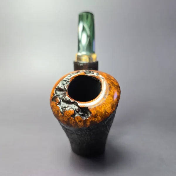 Reid Robertson Sandblasted Cherrywood w/ Marble Ebony Handmade Briar Pipe, New - Image 3