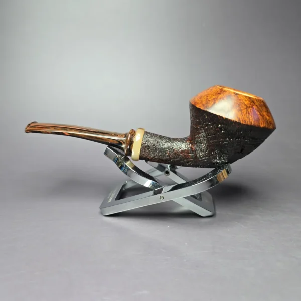 Smith House Partially Sandblasted Rhodesian w/ Horn Handmade Briar Pipe, New - Image 4