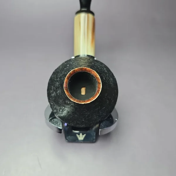 Vitale Sandblasted Squat Rhodesian w/ Horn (Two Star) Handmade Briar Pipe, New - Image 7