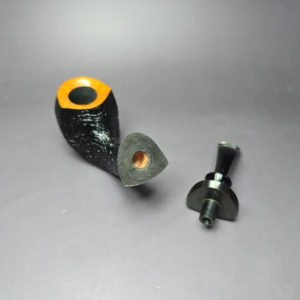 HS Studio XL Sandblasted Cobra Brandy w/ Ebony Estate Briar Pipe, Unsmoked - Image 10
