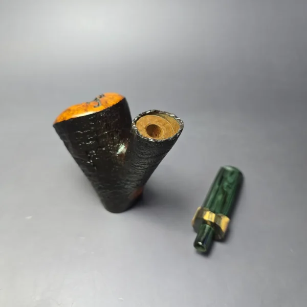 Reid Robertson Sandblasted Cherrywood w/ Marble Ebony Handmade Briar Pipe, New - Image 12