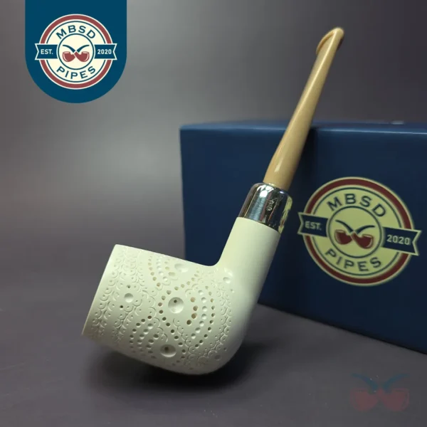 MBSD Meerschaum Silver Army Mount Billiard Block Meerschaum Pipe, New