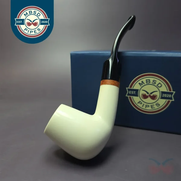 MBSD Meerschaum Deluxe Part Rusticated Billliard Block Meerschaum Pipe, Briar-Mortise