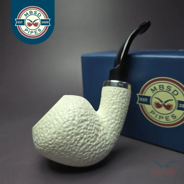 MBSD Meerschaum Silver Reverse Calabash Rustic Rhodesian Block Meerschaum Pipe