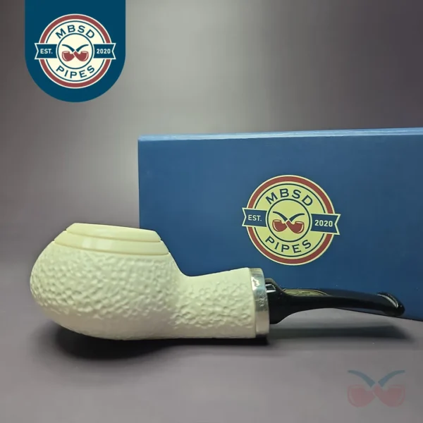 MBSD Meerschaum Silver Reverse Calabash Rustic Author Block Meerschaum Pipe