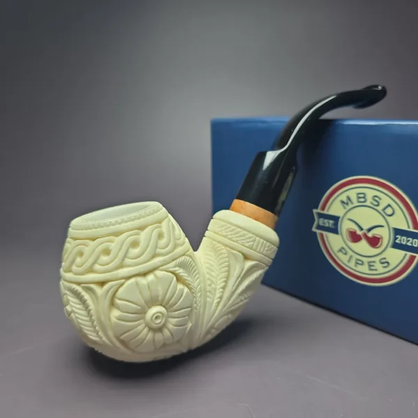 MBSD Meerschaum Deluxe Floral Egg Block Meerschaum Pipe, Briar-Mortise, 9mm - Image 2