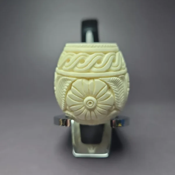 MBSD Meerschaum Deluxe Floral Egg Block Meerschaum Pipe, Briar-Mortise, 9mm - Image 4